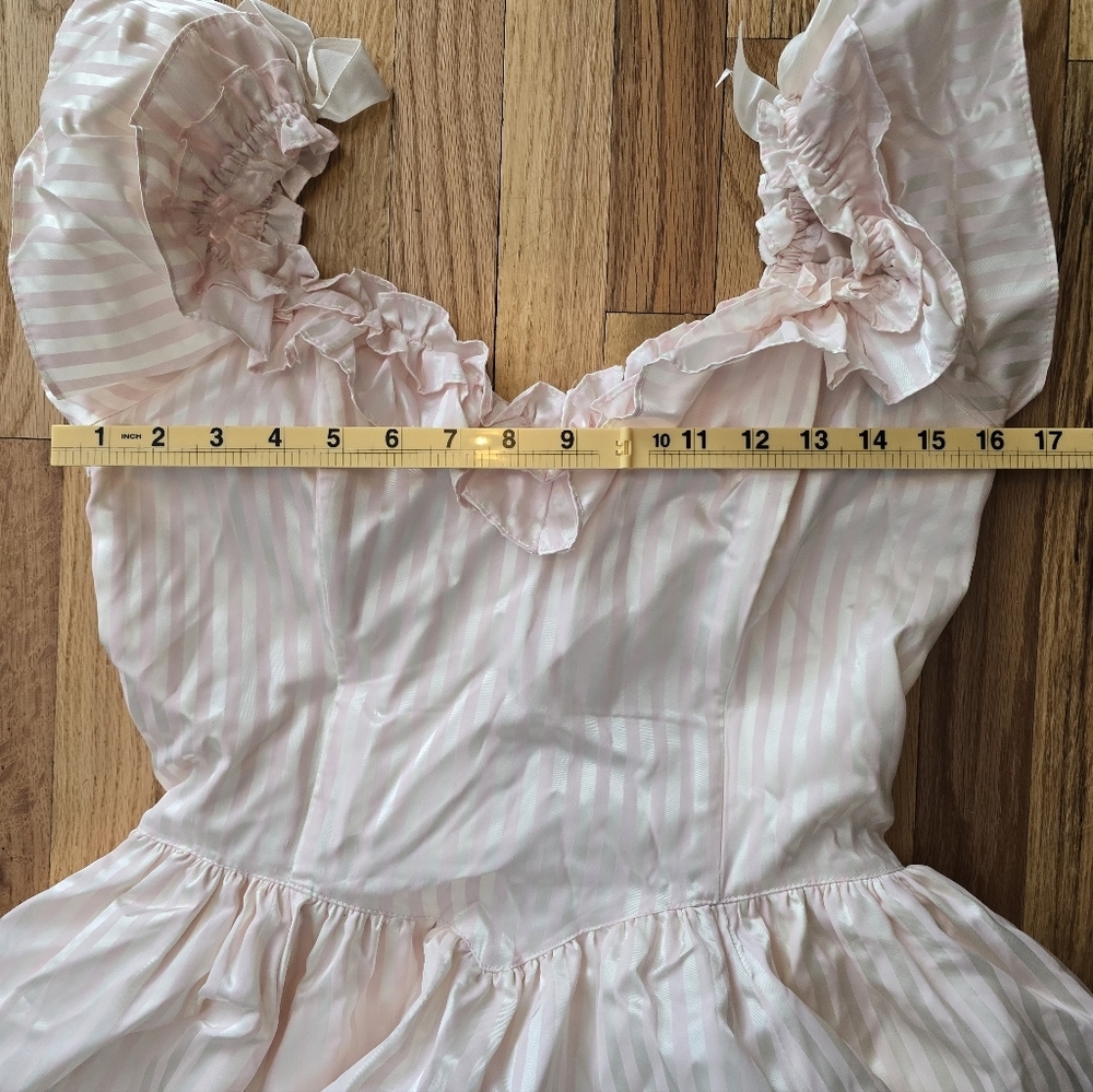 Vtg 80s Gunne Sax Striped Pink Southern Belle Gown Size 10 Bows Ruffles Layered - Picture 9 of 10